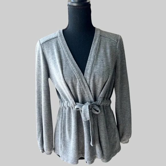 Club Monaco Tie Front Draped French Terry Cardigan - Picture 1 of 13